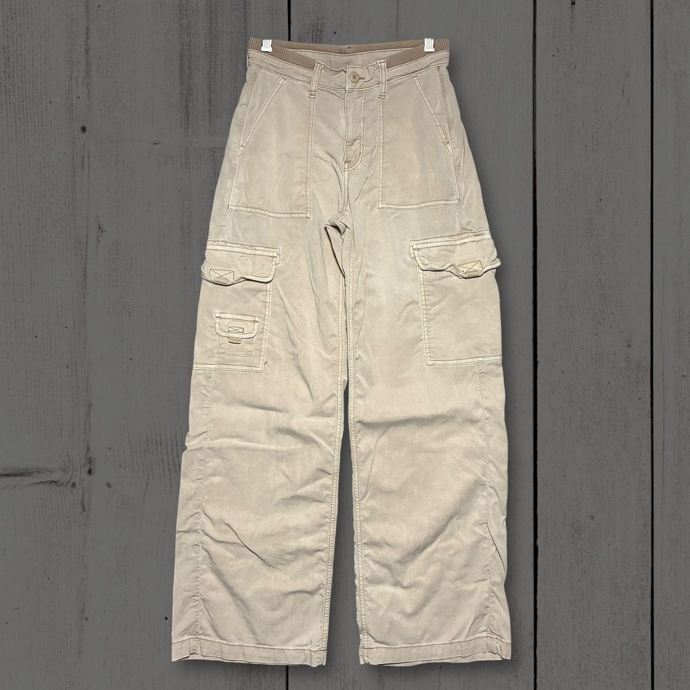 American Eagle Lyocell Stretch Wide Leg Cargo Pants Womens 0 Tan